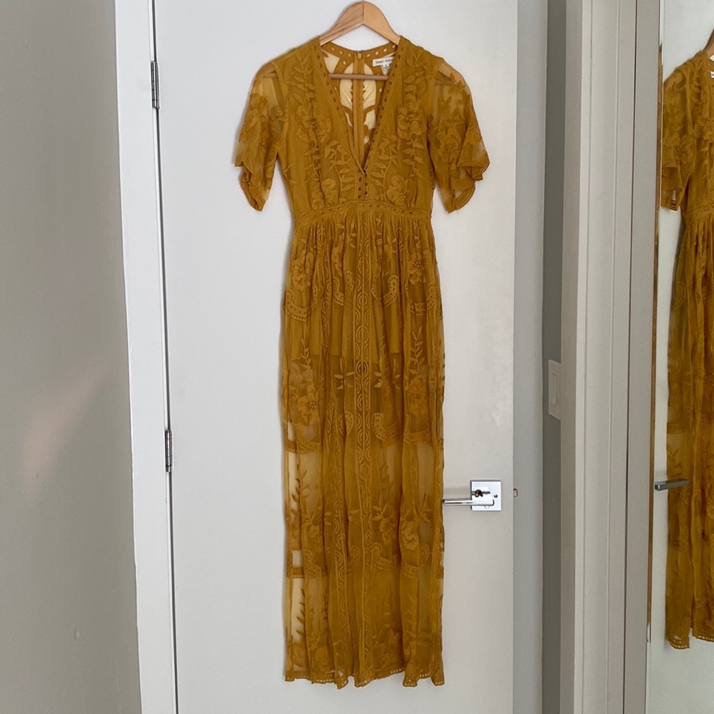 Honey Punch Mustard Yellow Lace Maxi Dress